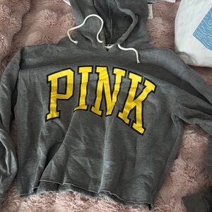 PINK Victoria's Secret Gray Sweater with Yellow Lettering